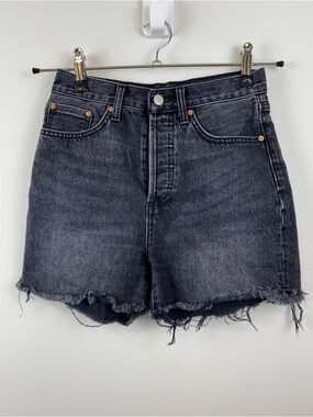 Aritzia Denim Forum Yoko Shorts Size 26 Black High Rise Frayed Cutoff Denim